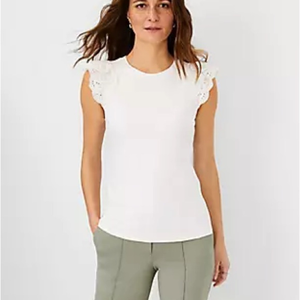 Ann Taylor Women's White Lace Sleeve Top